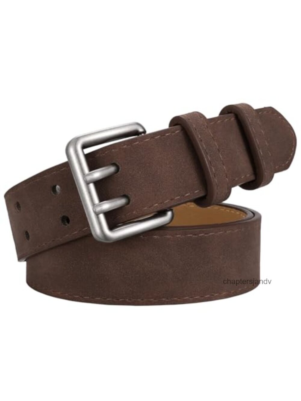 Women's Suede Faux Leather Double Prong Buckle Belt for Jeans Dresses